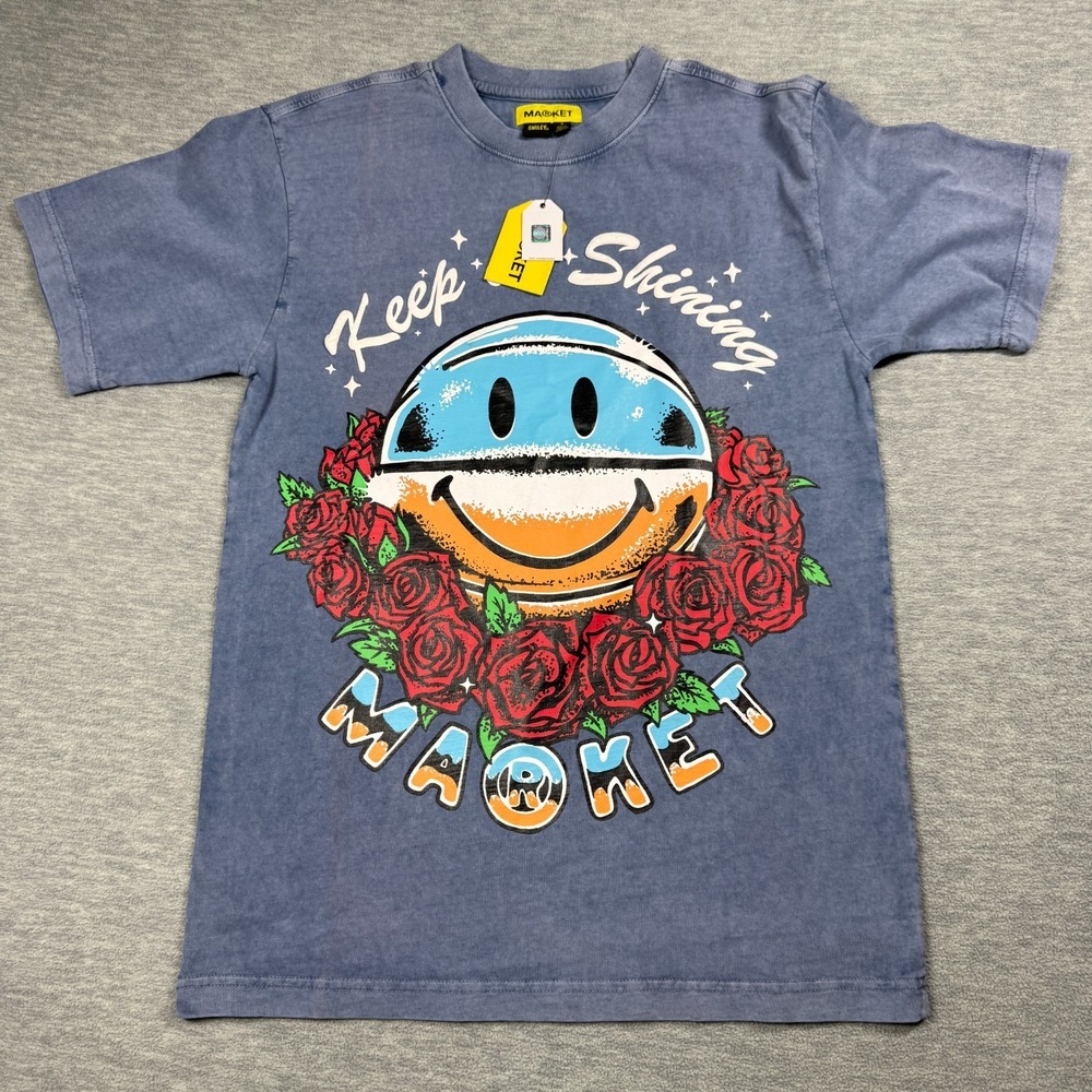 Market Shirt Mens‎ Small Blue Smiley Keep On Shining Roses Basketball NWT Tee